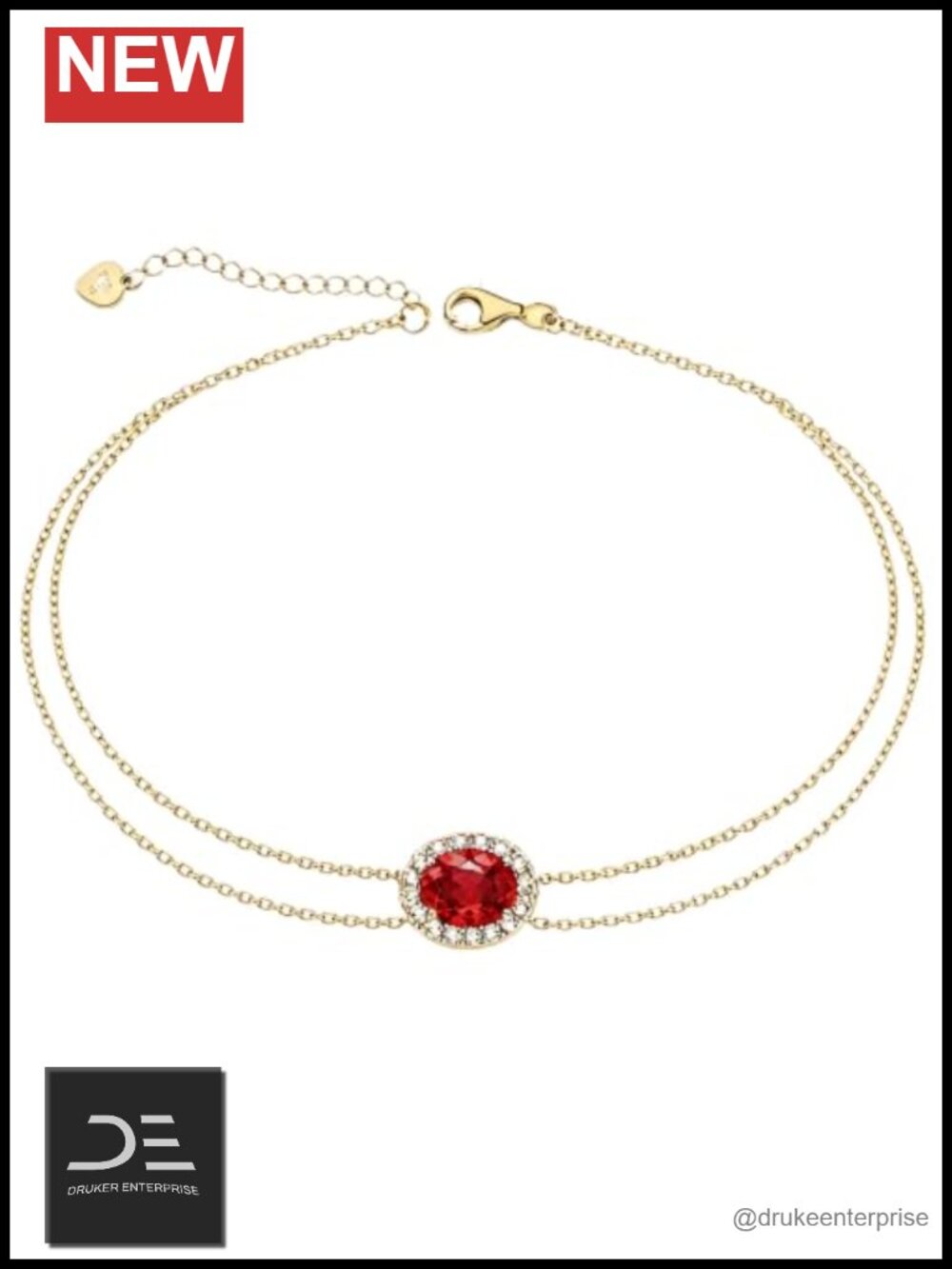925 Sterling Silver Oval Cut Lab Grown Ruby Bracelet with White Zircon Halo,